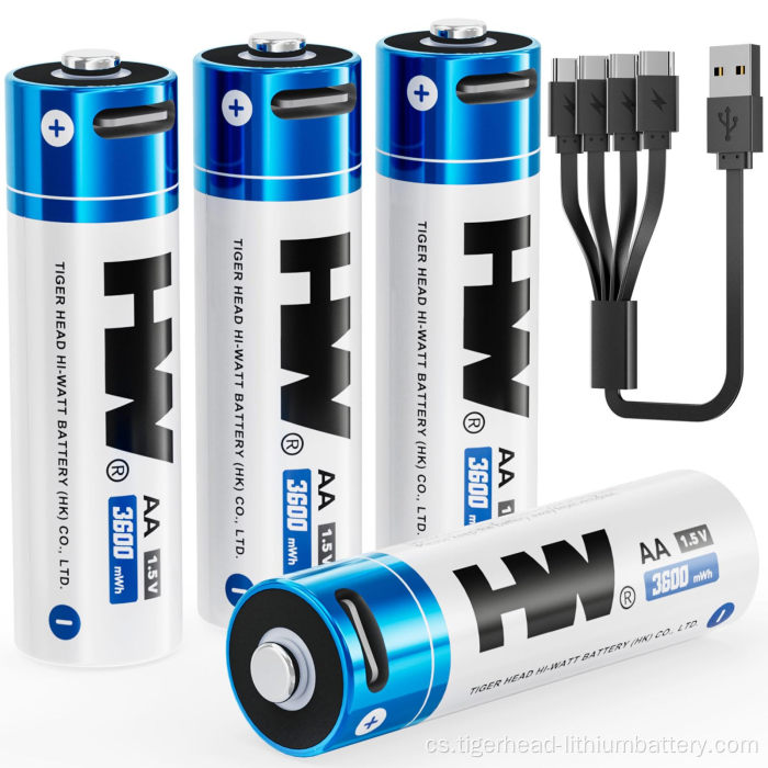 4PCS 1,5V AA 3600mWh USB-C dobíjecí lithiová baterie